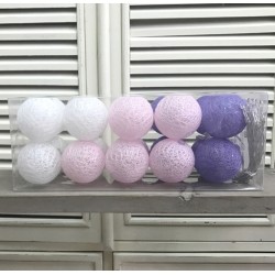 Kule Świecące Cotton Balls Biało-Różowo-Fioletowe