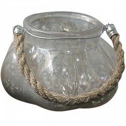 Szklany Lampion Szary Ze Sznurkiem