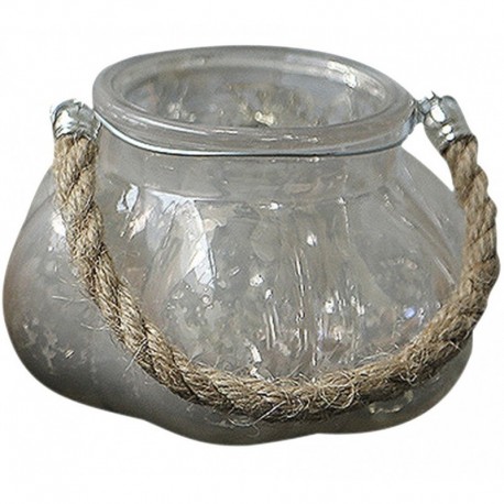 Szklany Lampion Szary Ze Sznurkiem