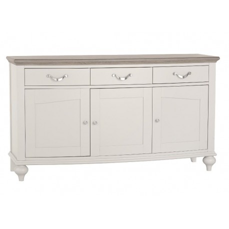 Modna i elegancka szafka z serii soft grey ma kilka pojemnych szuflad z podwójnymi uchwytami.