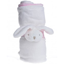 Kocyk Dziecięcy z Króliczkiem Biało-Różowy