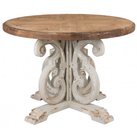 Stół Prowansalski Okrągły Kremowo-Brązowy