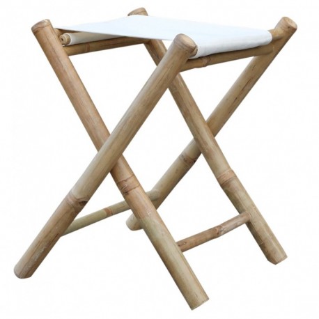 Stołek z bambusa w biało-brązowym kolorze. Posiada rozkładane nogi i naturalny urok.