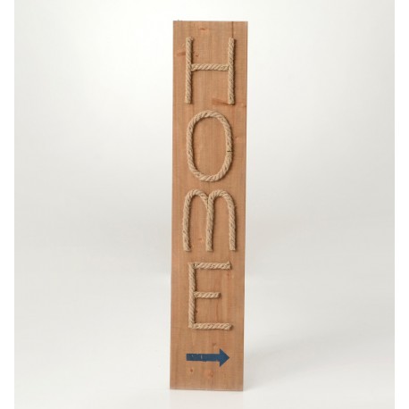 Podłużny, ddrewniany obraz z napisem HOME będzie idealny do przedpokoju.