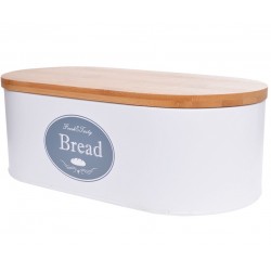 Metalowy Chlebak Szary z Bambusową Pokrywką C