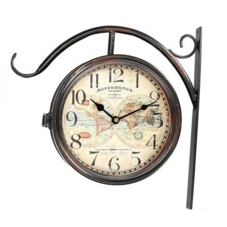 Dwustronny Zegar Dworcowy z Mapą