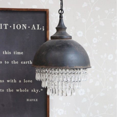 Postarzana lampa industrialna z elementem stylu glamour - to połączenie metalowego klosza z błyszczącymi detalami.