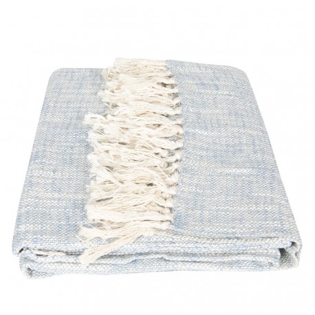 Bawełniany Pled Niebiesko-Kremowy