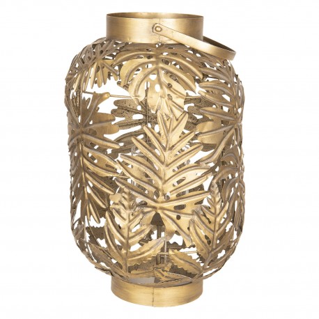 Złoty lampion wykonany został z metalu specjalną techniką obróbki technologicznej, dzięki której zyskał liściastą formę.