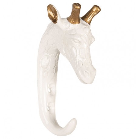 Wieszak ścienny w kształcie białej żyrafy ze złotą koroną. Idealny do łazienki.