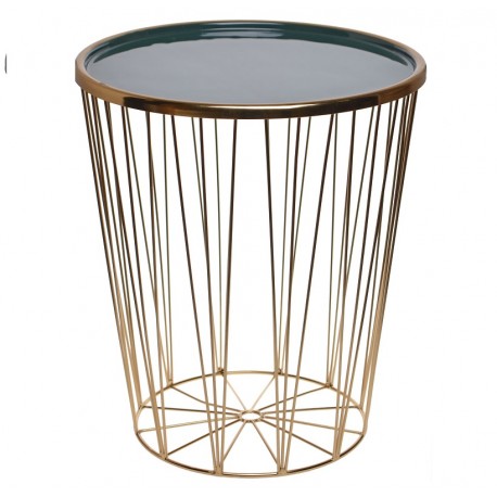 Złoty Stolik Kosz z Zielonym Blatem