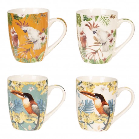 Porcelanowe Kubki Z Papugami 4szt.