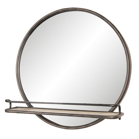 Duże lustro okrągłe z metalową półką to idealny model do łazienki.