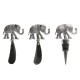 Metalowy Korek Do Butelek i Nożyki do Sera ze Słoniami 3szt. Clayre & Eef