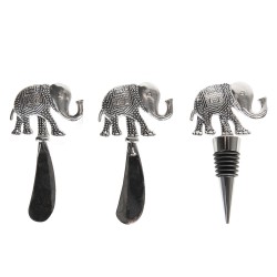 Metalowy Korek Do Butelek i Nożyki do Sera ze Słoniami 3szt. Clayre & Eef