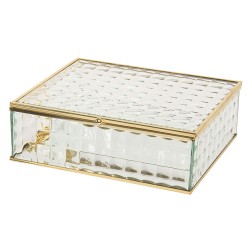 Szklane Pudełko ze Złotymi Krawędziami Kwadraty L Clayre & Eef