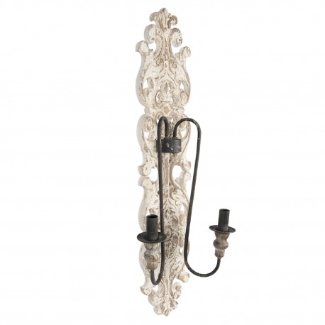Prowansalski kinkiet Clayre & Eef z licznymi rzeźbieniami i dwoma miejscami na żarówkę - piękno i oryginalność w jednym.