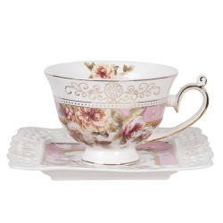 Filiżanki w Kwiaty Porcelanowe z Podstawkami F