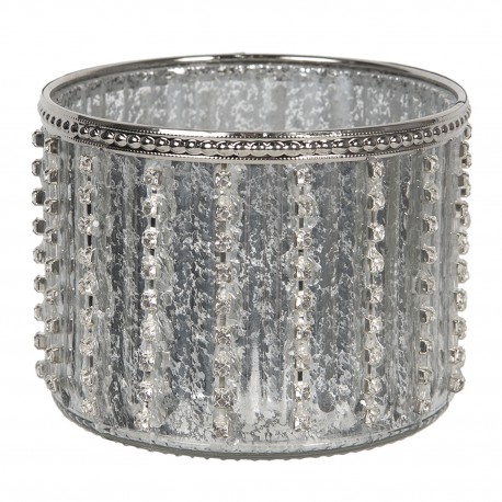 Szklany Świecznik Na Tealight Srebrny Postarzany A