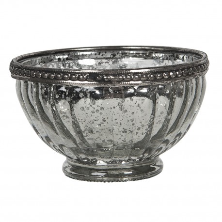 Szklany Świecznik Na Tealight Srebrny Postarzany A