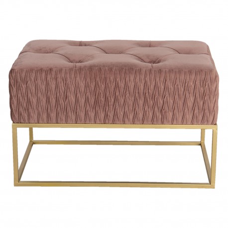 Aksamitny Podnóżek Pikowany Różowy Na Złotych Nogach