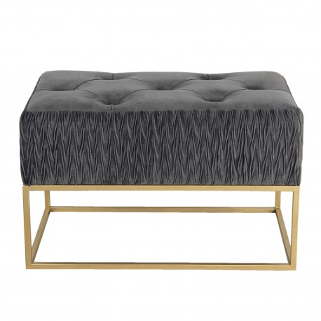 Aksamitny Podnóżek Pikowany Szary Na Złotych Nogach