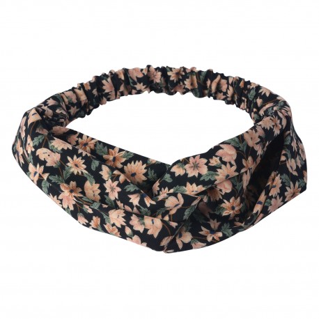 Opaska Do Włosów w Kwiaty z Gumką Czarna A